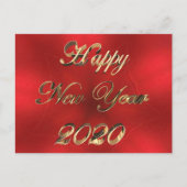 Happy New Year 2020 Script Red en Gold Chic Briefkaart (Voorkant)