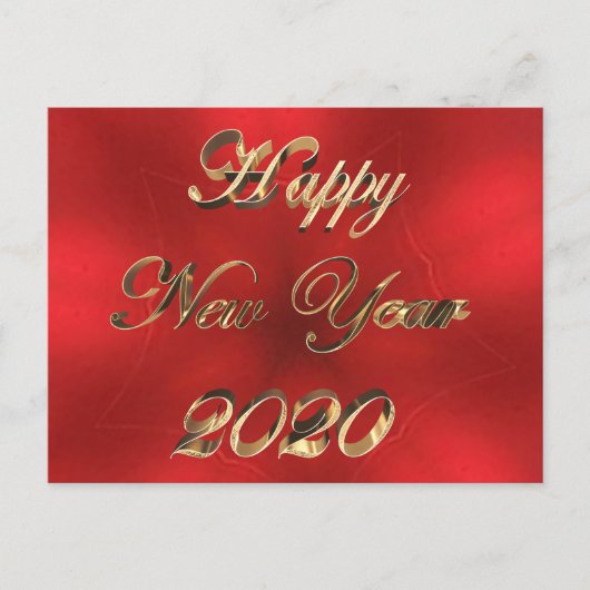 Happy New Year 2020 Script Red en Gold Chic Briefkaart (Voorkant)