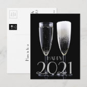 Happy New Year 2021 Black White Champagne Flute Feestdagenkaart (Voorkant / Achterkant)