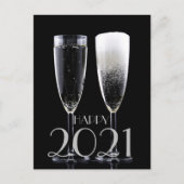 Happy New Year 2021 Black White Champagne Flute Feestdagenkaart (Voorkant)