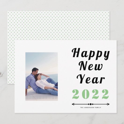 Happy New Year 2021 bold typography sage foto Feestdagenkaart (Voorkant / Achterkant)