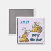 Happy New Year 2021 Chipmunks Cartoon Magnet (Voorkant / Achterkant)
