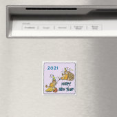 Happy New Year 2021 Chipmunks Cartoon Magnet (Insitu (Vaatwasser))
