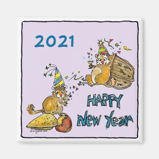 Happy New Year 2021 Chipmunks Cartoon Magnet (Voorkant)