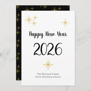 Happy New Year 2021 Cute Typography Black Gold Feestdagenkaart