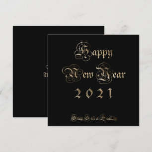 Happy New Year 2021 Elegant Black and Gold Script Feestdagenkaart