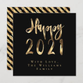 Happy New Year 2021 Elegant Black and Gold Script Feestdagenkaart (Voorkant / Achterkant)