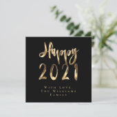 Happy New Year 2021 Elegant Black and Gold Script Feestdagenkaart (Staand voorkant)