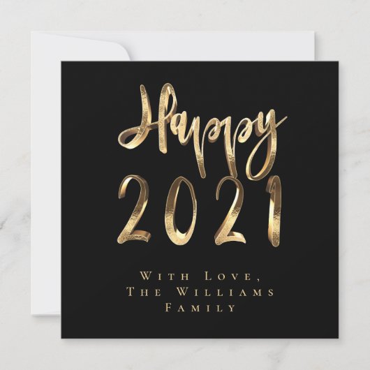 Happy New Year 2021 Elegant Black and Gold Script Feestdagenkaart (Voorkant)