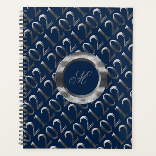 Happy New Year 2021 Navy Blue Silver Grey Elegant Planner (Voorkant)