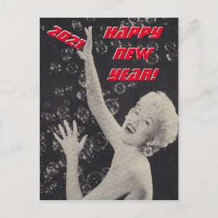 Happy New Year 2021  Partij Pin-up Girl Lady Briefkaart