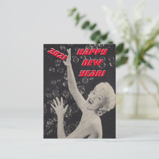 Happy New Year 2021  Partij Pin-up Girl Lady Briefkaart (Staand voorkant)