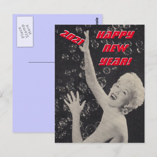 Happy New Year 2021  Partij Pin-up Girl Lady Briefkaart (Voorkant / Achterkant)