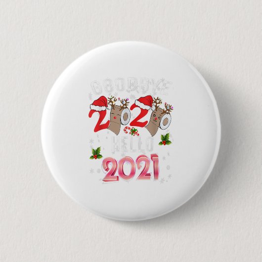 Happy New Year 2021 Reindeer Face Mas Ronde Button 5,7 Cm (Voorkant)