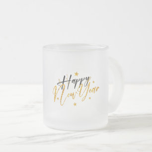 Happy New Year 2022 Design met Glittered Letter Matglas Koffiemok