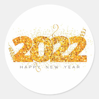 Happy New Year 2022 Design met Glittered Number Ronde Sticker
