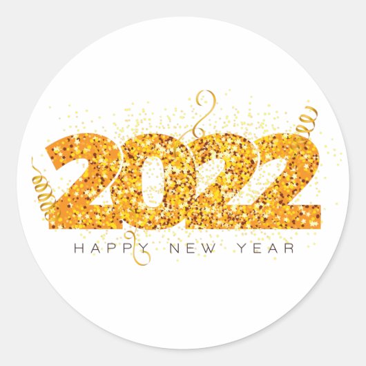 Happy New Year 2022 Design met Glittered Number Ronde Sticker (Voorkant)