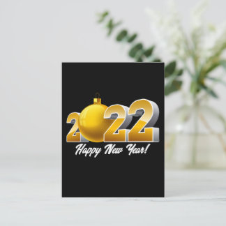 Happy New Year 2022 Design met Gold Glass Ball Briefkaart