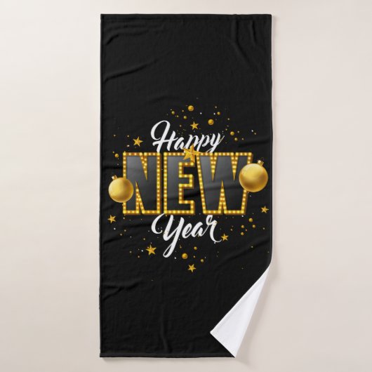Happy New Year 2022 Design with Light Bulb Letter Badhanddoek (Badhanddoek)