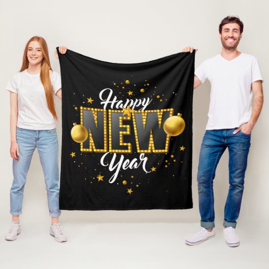 Happy New Year 2022 Design with Light Bulb Letter Fleece Deken (In situ)