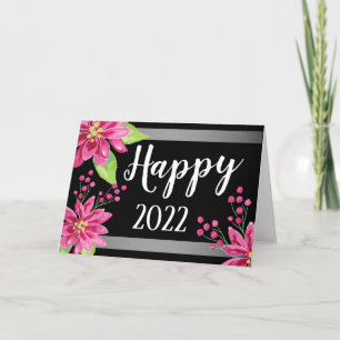 Happy New Year 2022 Floral Holiday Card Feestdagen Kaart