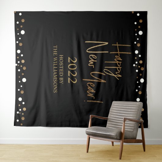 Happy New Year 2022 Script Black Gold Custom Wandkleed (In Situ (horizontaal))