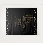Happy New Year 2022 Script Black Gold Custom Wandkleed (Voorkant (horizontaal))