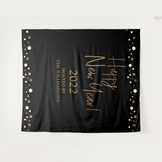 Happy New Year 2022 Script Black Gold Custom Wandkleed (Voorkant (horizontaal))
