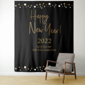 Happy New Year 2022 Script Black Gold Custom Wandkleed (In situ)