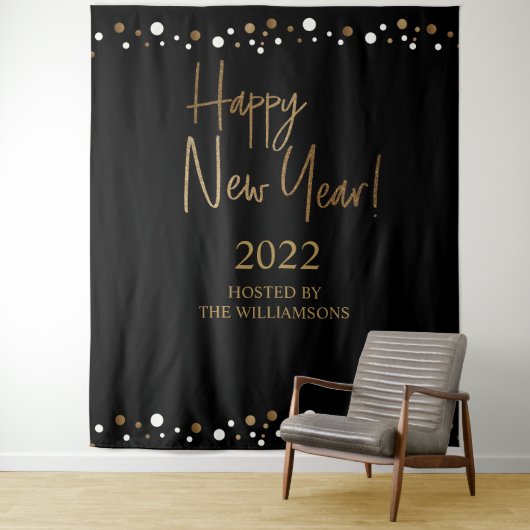 Happy New Year 2022 Script Black Gold Custom Wandkleed (In situ)