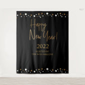 Happy New Year 2022 Script Black Gold Custom Wandkleed (Voorkant)