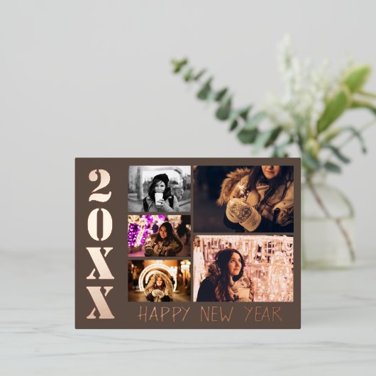Happy New Year 2023 5 Photo Collage Real Folie Feestdagen Briefkaart (Staand Voorkant)