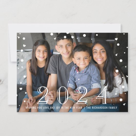 Happy New Year 2023 Black White Confetti Foto Feestdagenkaart (Voorkant)