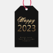 Happy New Year 2023 Chic Script Black en Gold Cadeaulabel (Voorkant)
