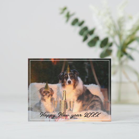 Happy New Year 2023 Dog Photo Script Holiday Feestdagenkaart (Staand voorkant)