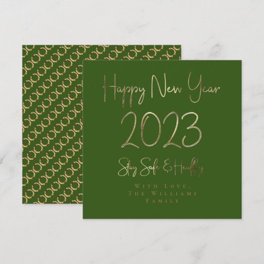 Happy New Year 2023 Elegant Gold Script Green Feestdagenkaart (Voorkant / Achterkant)