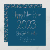 Happy New Year 2023 Elegant Script Ocean Blue Feestdagenkaart (Voorkant / Achterkant)