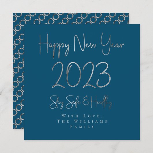 Happy New Year 2023 Elegant Script Ocean Blue Feestdagenkaart (Voorkant / Achterkant)