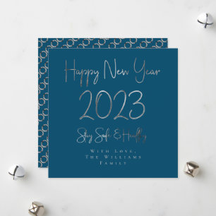 Happy New Year 2023 Elegant Script Ocean Blue Feestdagenkaart