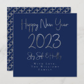 Happy New Year 2023 Elegant Silver Script Blue Feestdagenkaart (Voorkant / Achterkant)