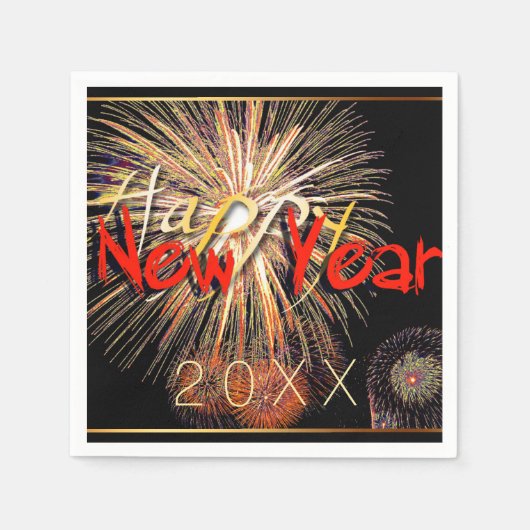 Happy New Year 2023 Fireworks in Red Paper Napkin Servet (Voorkant)