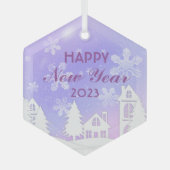 Happy New Year 2023 Paars White House Snow Glas Ornament (Voorkant)