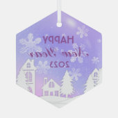 Happy New Year 2023 Paars White House Snow Glas Ornament (Achterkant)