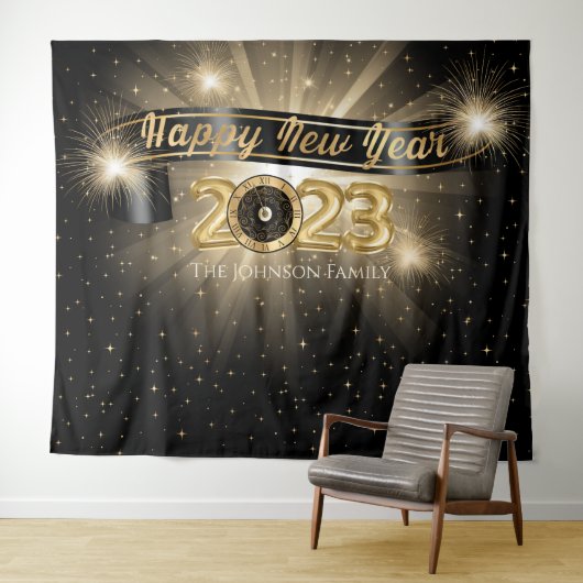 Happy New Year 2023 Photo Booth Backdrop Wandkleed (In Situ (horizontaal))
