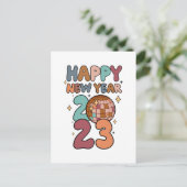 Happy New Year 2023 retro Briefkaart (Staand voorkant)