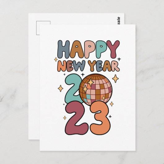 Happy New Year 2023 retro Briefkaart (Voorkant / Achterkant)