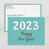Happy New Year 2023 Typography Turquoise Briefkaart (Voorkant / Achterkant)