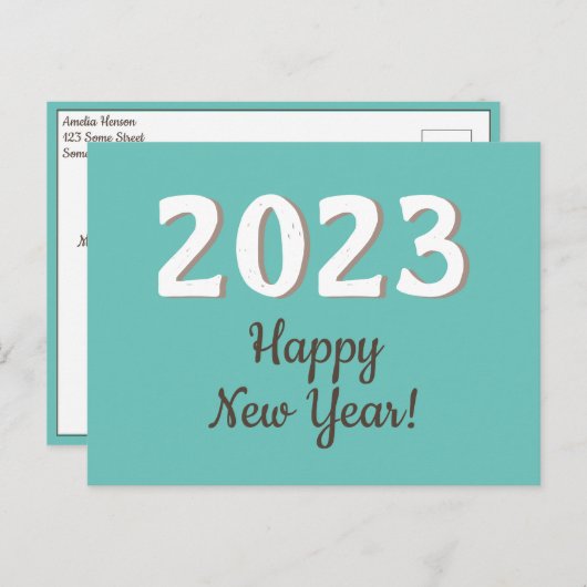 Happy New Year 2023 Typography Turquoise Briefkaart (Voorkant / Achterkant)