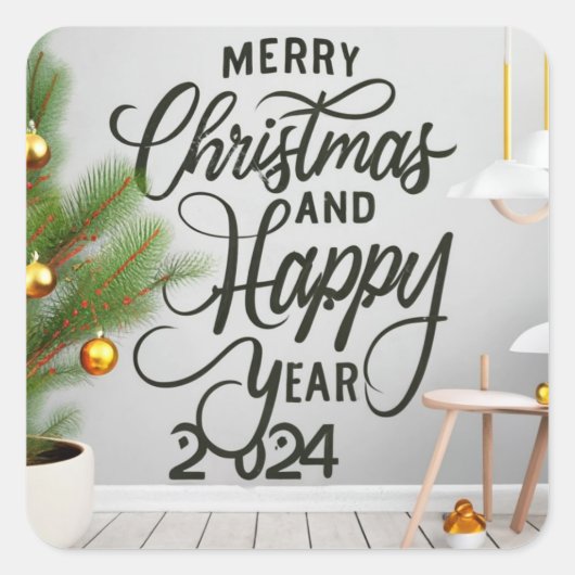 happy new year 2024 and Chris  Vierkante Sticker (Voorkant)