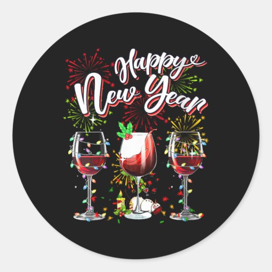 Happy New Year 2024 New Years Eve Fireworks Gles O Ronde Sticker (Voorkant)